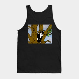 Cute Tuxedo Cat sitting in the tree  Copyright TeAnne Tank Top